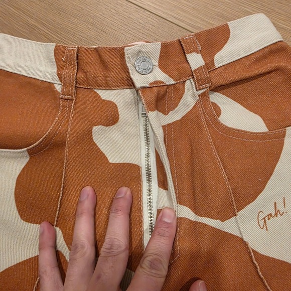 Lisa Says Gah Robyn Cow Print Jeans Brown Cream Wide Leg High Rise Size 26 - Picture 3 of 12